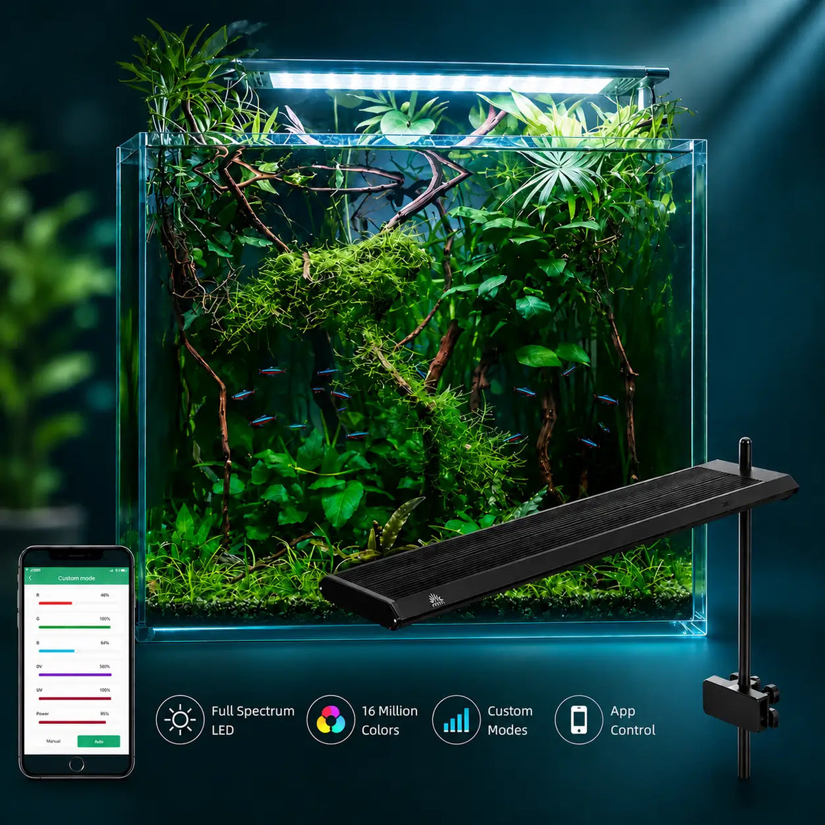 WEEK AQUA S Series RGB+UV Planted Aquarium Light — Full-Spectrum LED