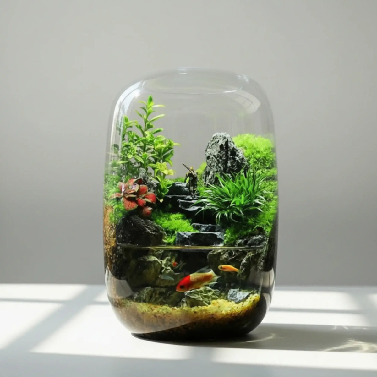 Water Clouds Moss Microecological Landscape full view showing cloud-like moss formations in glass terrarium