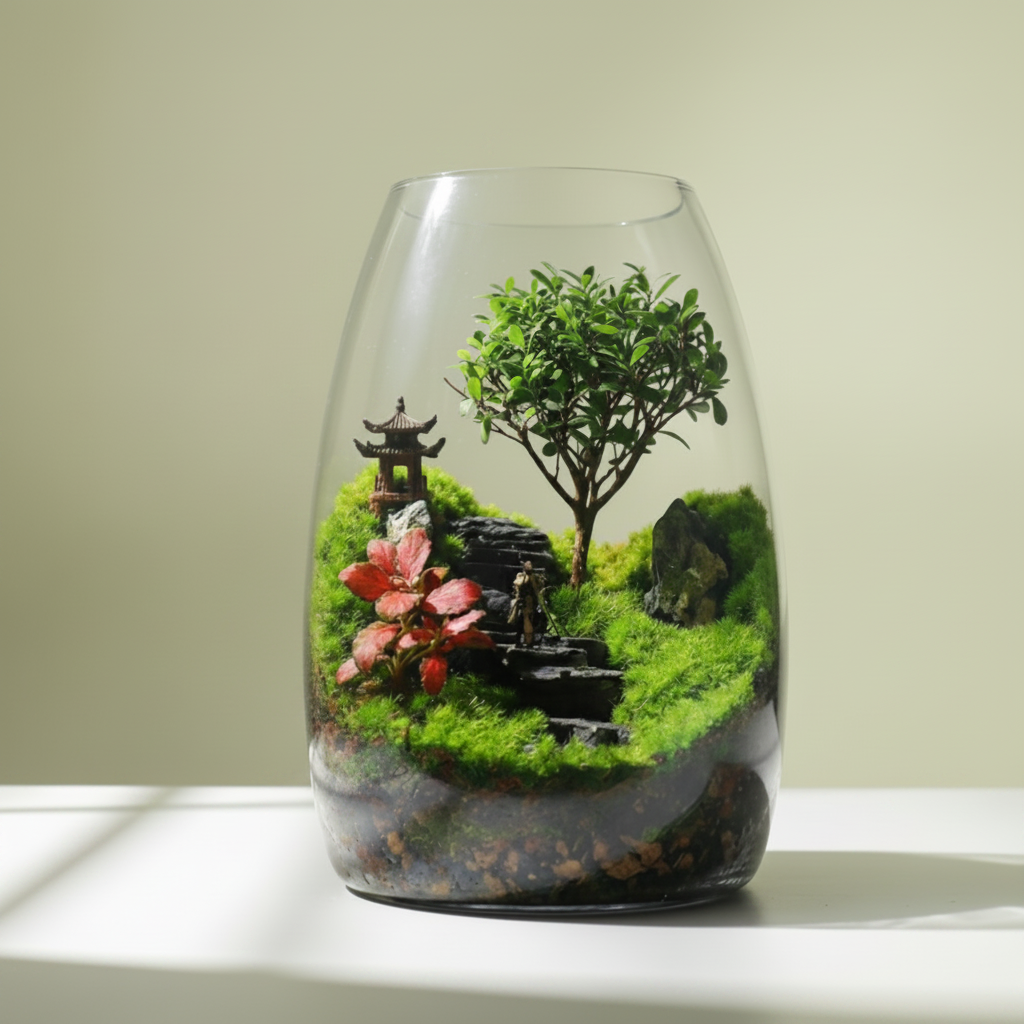 ZenFlow Tabletop Micro-Landscape [Including Internal Plants + Decoration]