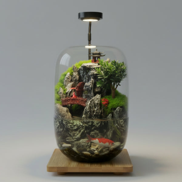 Serenity Zen Garden Desktop Aquarium - Miniature Asian Landscape Terrarium | Self-Sustaining Glass Ecosystem